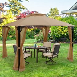 New Costway 10' x 12' Patio Gazebo Top Cover 2-Tier Canopy Only CPAI-84 Outdoor in Light Brown