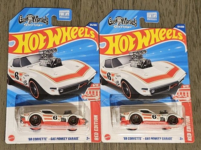 Lot of 2 - Hot Wheels RED EDITION '68 Corvette - Gas Monkey Garage