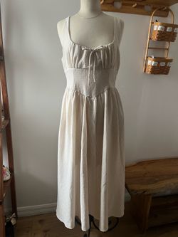 The Workshop cream midi dress with tie detail & pockets  Size XL