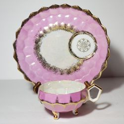 Royal Halsey Teacup and Snack Plate Pink Gold Vintage 