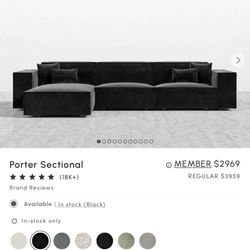New Rove concept Black Plush Velvet Sectional Sofa