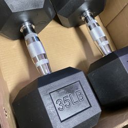 New 2 X 35 Lbs Hex Dumbbells, Rubber Encased, BalanceFrom Fitness