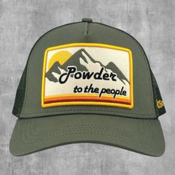 Soulbyrd Powder To The People Trucker Hat Green Army Ski Snowboard Snapback Cap 