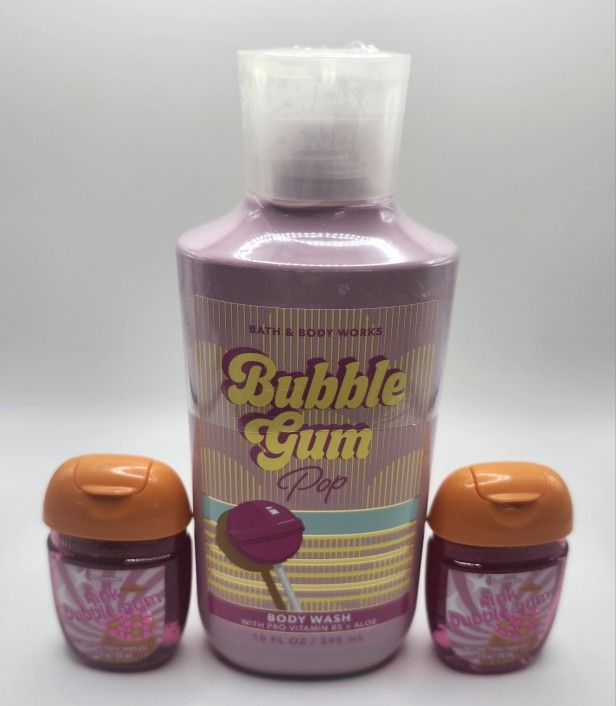 Bath & Body Works Bundle ~ BUBBLE GUM POP ~ Body Wash & Hand Sanitizers! NEW!!
