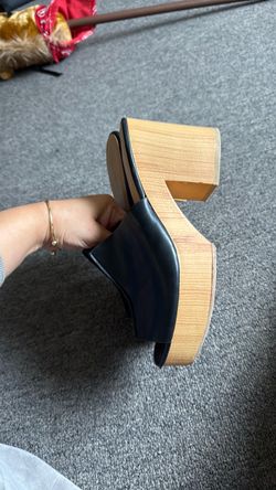 Black Leather Platform Clog Mule