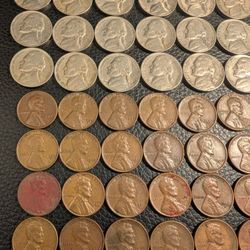 56 Wheat Pennies And Vintage Nickels
