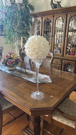 Martini glass vase with 10 inch white rose ball and rhinestones Martini glass vase with 10 inch white rose ball and rhinestones115