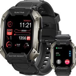 Smart Watches for Men,100M Waterproof Rugged Military Grade Bluetooth Call(Answer/Dial Calls),Health Tracker for Android Phones and iPhone Compatible