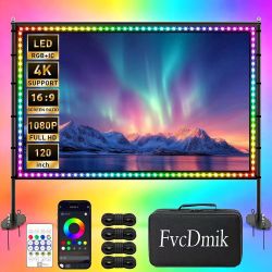 Brand new in box 120 inch Outdoor Projection Screen with Stand, Smart RGB+IC Strip Light, 4K 16:9 Wrinkle Wind Resistant Movie Screen, Foldable Portab