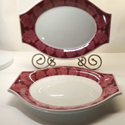 Vtg Jackson China Paul McCobb Ruby and Rose Cottage Core Pair Steak Plates 1970s