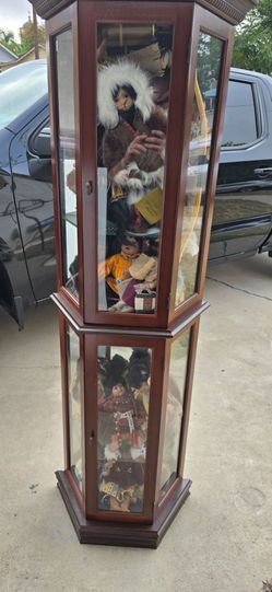 Large Curio Cabinet FULL of Sandy Dolls Native American Collection w/ Tags – Estate Find – Must See!