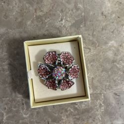 Pink Rhinestone Flower Ring, Size 8   $10