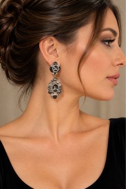 Smoky Gray Crystal Drop Earrings