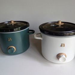 Beautiful by Drew Barrymore 2-Pack Slow Cooker Crock Set - 2 Quart, Thyme Green/Porcini Taupe