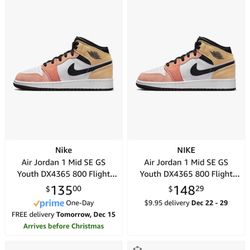 Air Jordan 1 Med SE Gs 6Y DX4365-800 Flight club magic Ember/Sundial-white-black