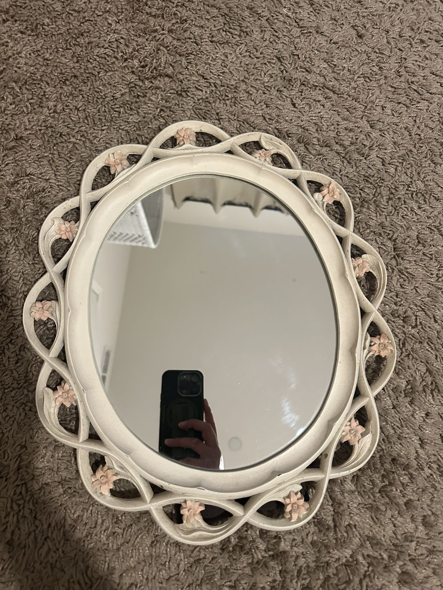 Vintage Mid Century Syroco Floral Oval Vanity Mirror Rare Tabletop Version with Original Kickstand