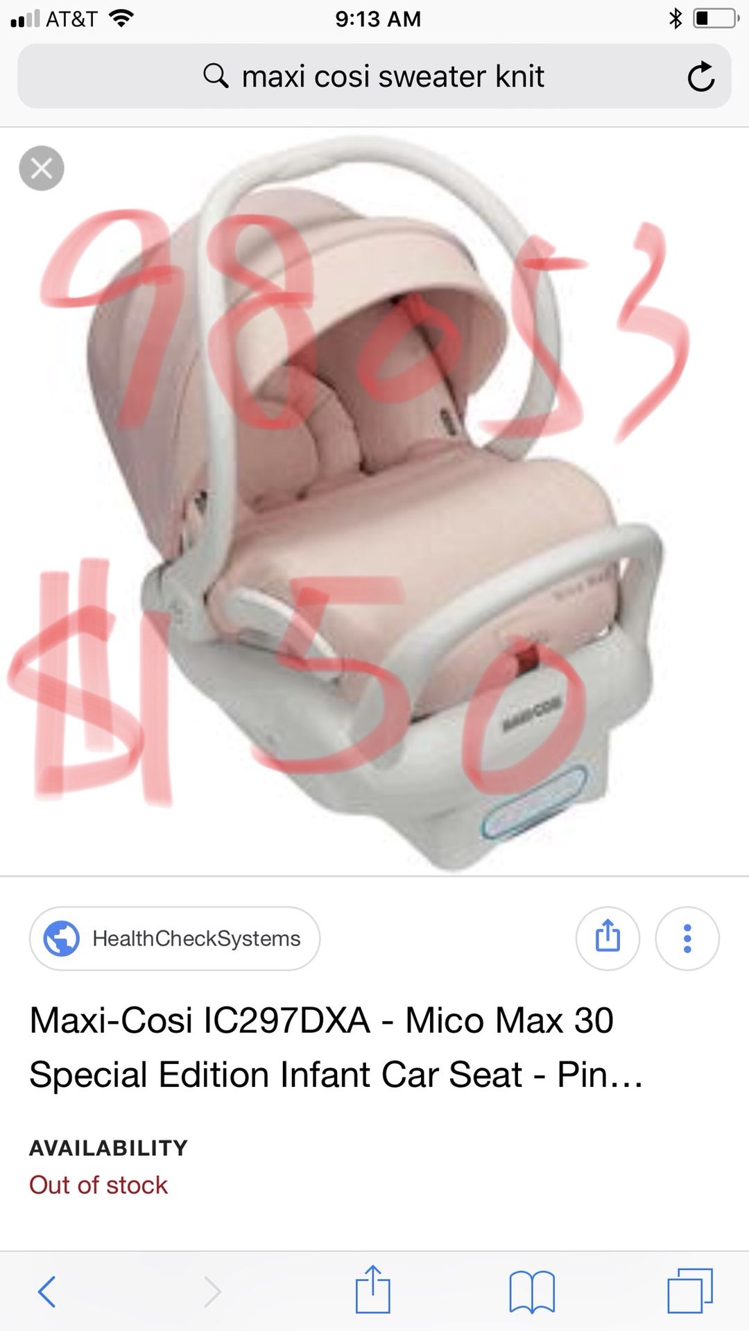 Maxi Cosi Mico Max 30 Special Edition Infant Carseat Pink Sweater Knit