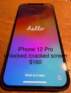 Unlocked iPhone 12pro in blue 128 gb 5g cracked screen I used it like this for 4 months comes with a wireless charger