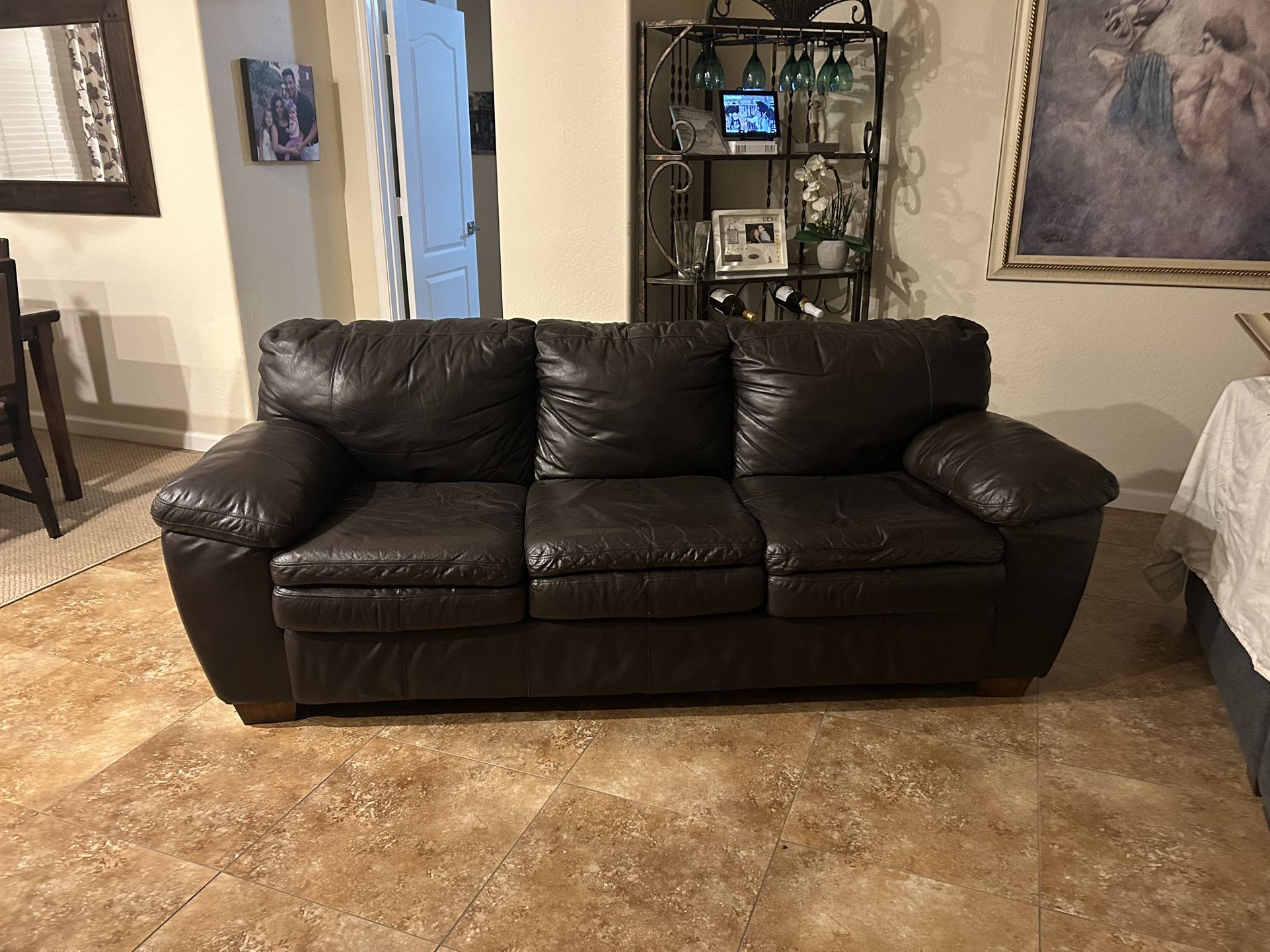 Brown, genuine leather couch