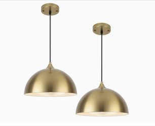 2-pack Gold Pendant Lights 11.8" Farmhouse Dome Pendant Lights with Brass Finish,Modern Hanging Lamp