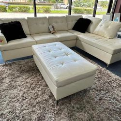 All white sectional without ottoman
