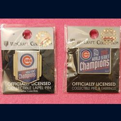 Chicago Cubs LOT OF 2 "2016 WORLD SERIES CHAMPIONS" Pins By Wincraft (New In Package)😇 EXTREMELY RARE!👀🤯 Please Read Description.