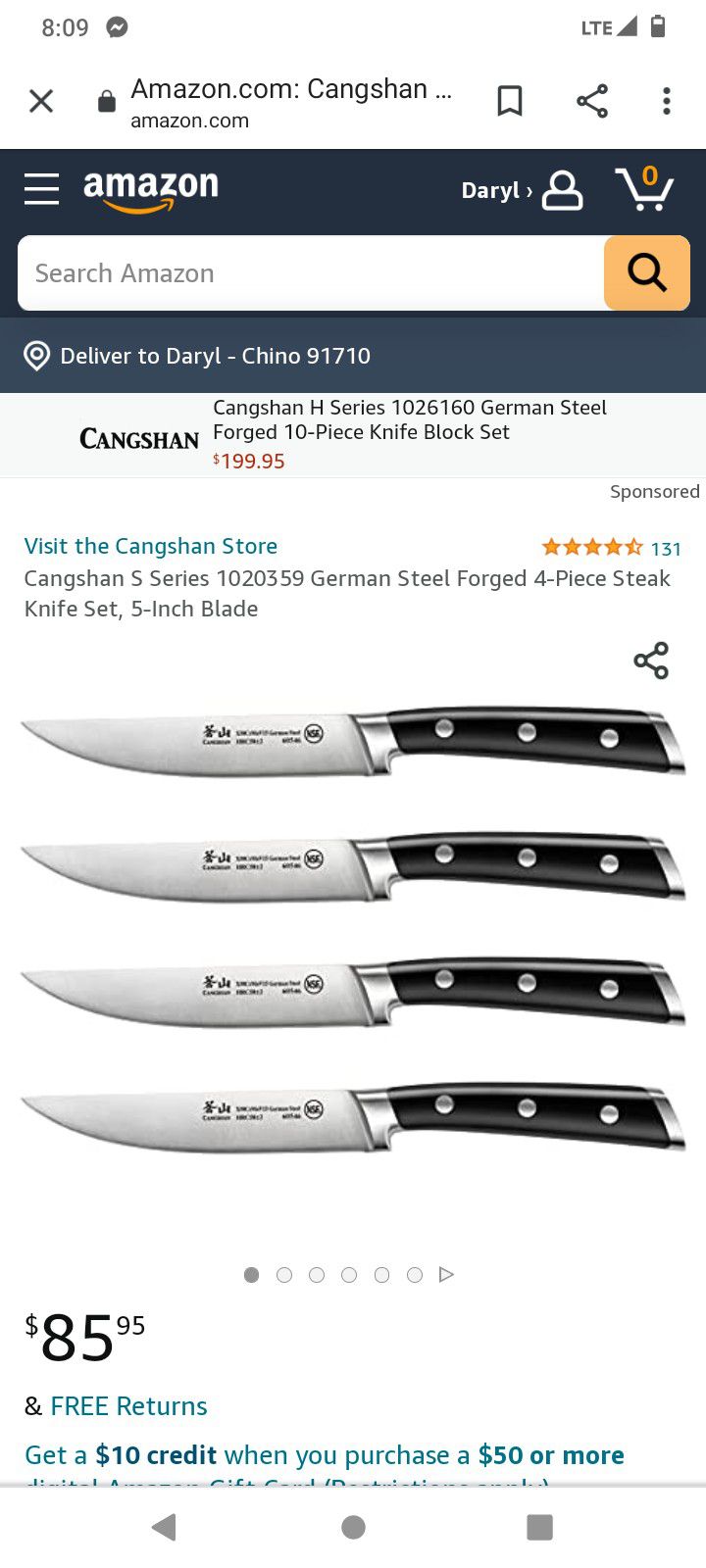 Cangshan H Series 1026160 German Steel Forged 10-Piece Knife Block Set