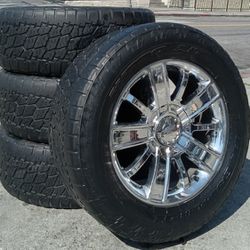 20" Chevy Silverado GMC Sierra Factory Stock OEM CHROME Wheels & Tires All-Terrain Suburban Escalade Tahoe Yukon Rims Rines Setof4..