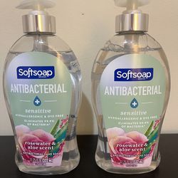 Lot Of 2 Softsoap Antibacterial Sensitive Liquid Hand Soap, Rosewater/Aloe