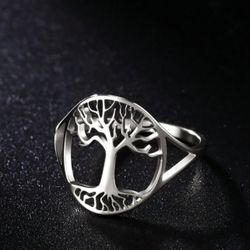 1pc Women's Stainless Steel Hollow Out Tree Of Life Couple Ring Talisman Jewelry Gift For Anniversary And Wedding, New Arrival