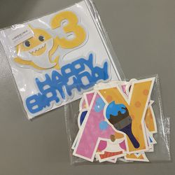 Baby Shark Third Birthday Party  Decorations Supplies Felt Cake Topper + Banner Thumbnail
