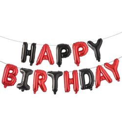 Happy Birthday Balloons, Aluminum Foil Banner Balloons for Birthday Party Decorations and Supplies (Red Black)