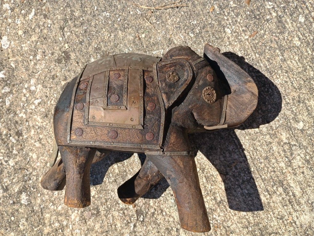 Carved Indian Wooden Elephant *25.00 Firm* Wood and  Brass Accents Home Decor