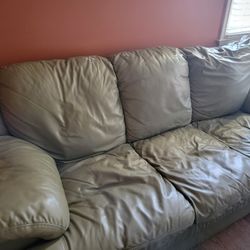 Leather Olive Green Couch And Chair (Slight Damage, But Still Good!)
