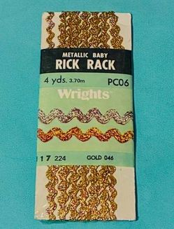 Vintage Wrights Metallic Baby Rick Rack gold 4 yards sealed package sewing trim