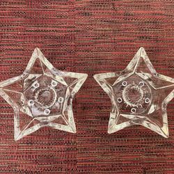 Vintage MCM Hazel Atlas Glass Star Taper Candle Holders