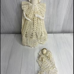 Christmas Vintage Handmade Lace Crochet Large Angel, tree topper, small Angel