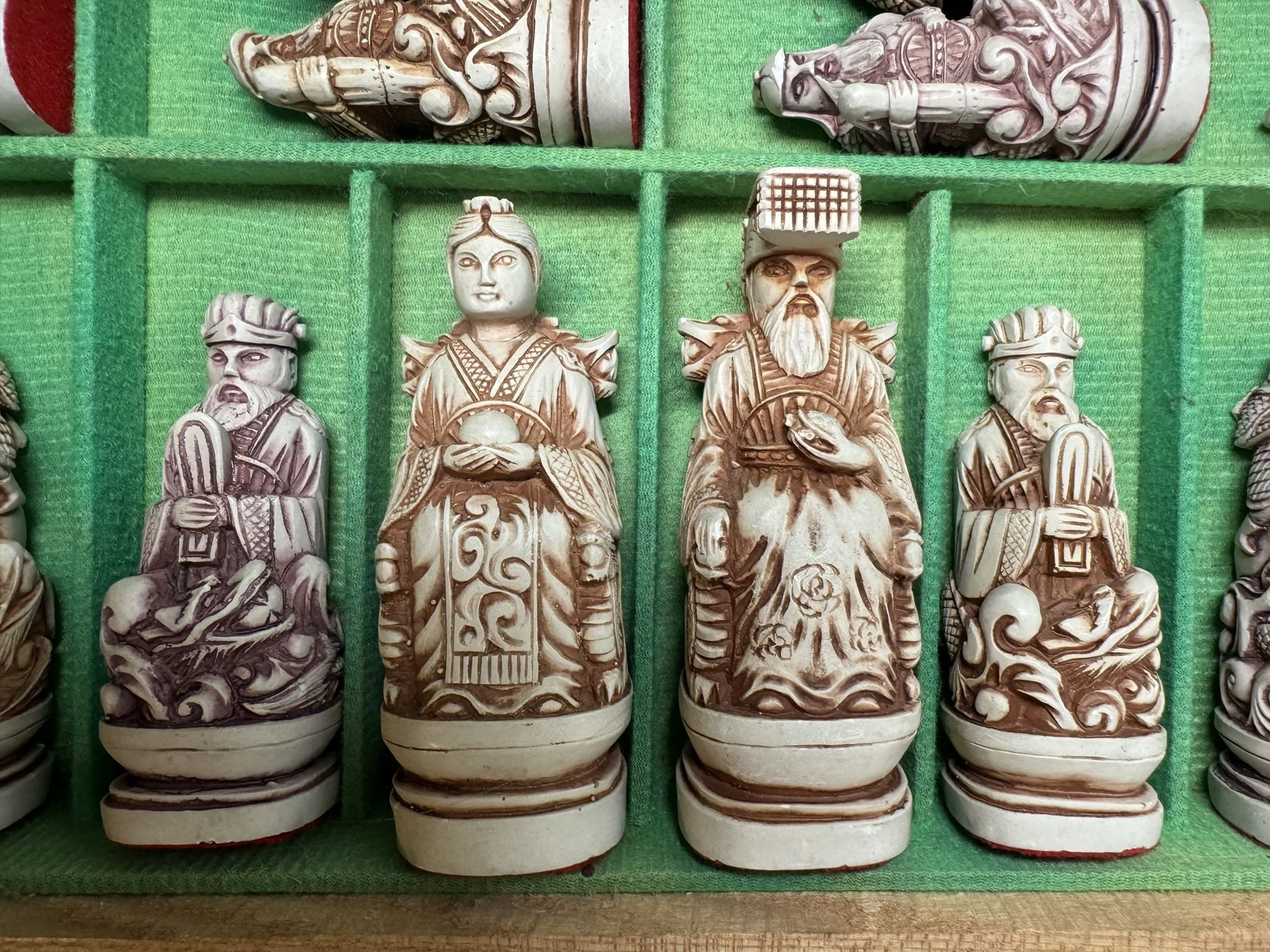 Vintage Asian Complete Chess Set w/Ceramic & Felt Bottom Pieces