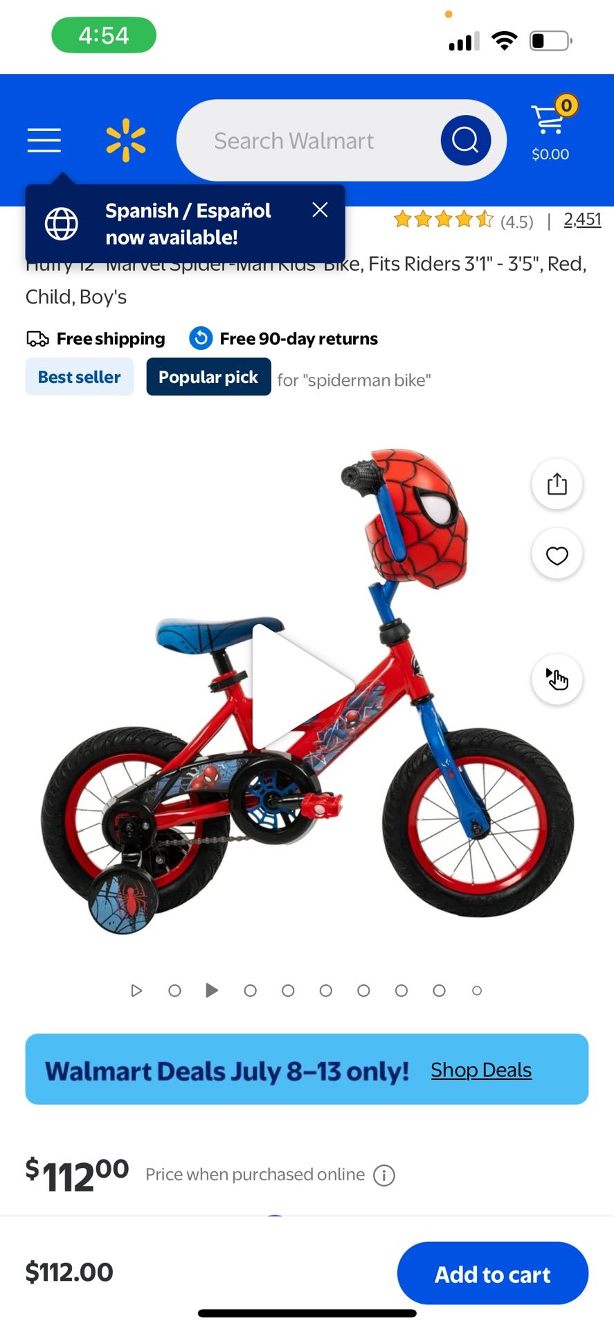 Spider Man Kids Bike Training Wheels