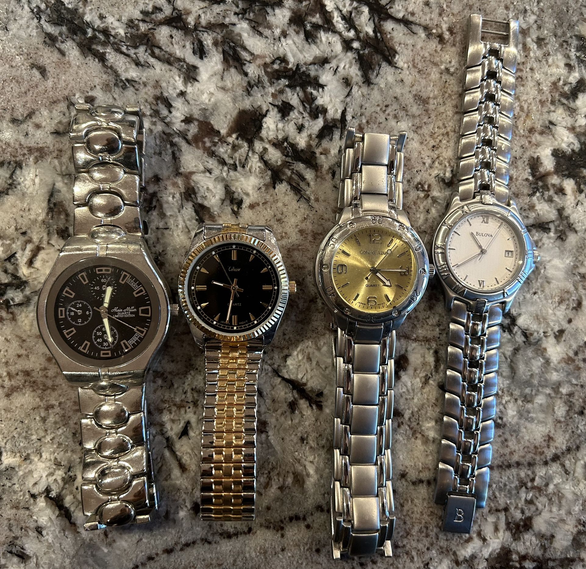 🕒 Lot of 4 Men’s Watches – Bulova, Alain Miller, Cote d’Azur, Collezio