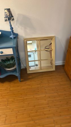Rustic Wooden Windowpane Mirror