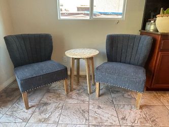 Set of 2 Blue Upholstered Accent Chairs