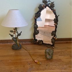 Rustic Garden Style Lamp  Mirror And Candle Set