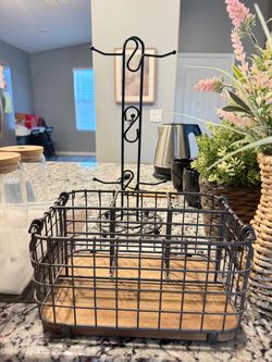 Wire and Wood Countertop Caddy with Mug Tree