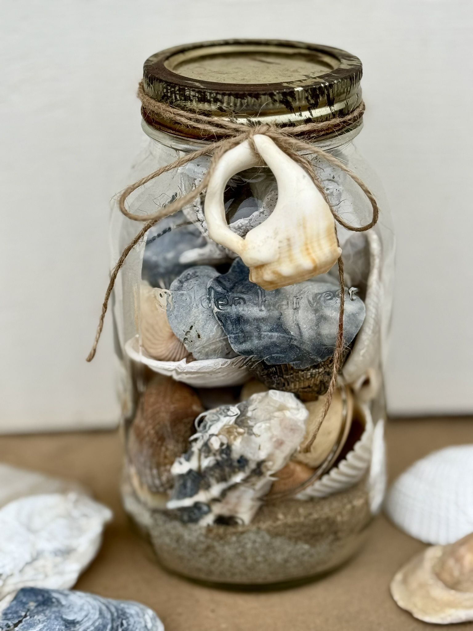 Rustic Mason Jar of Seashells
