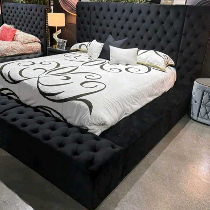 Black velvet Queen storage bed frame