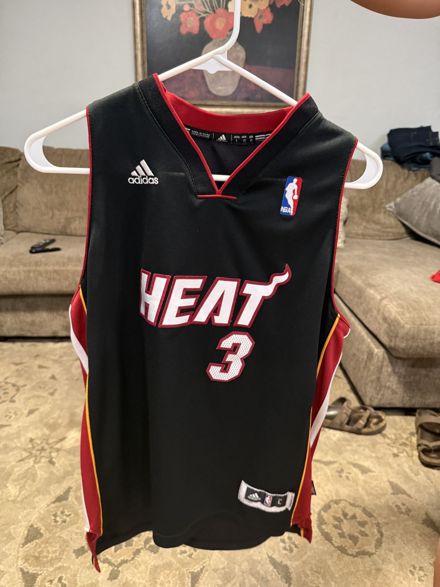 Adidas NBA Miami Heat Dwayne Wade #3 Black Jersey Youth Large 14-16 +2 Length