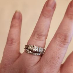 Natural Princess Cut Diamond Wedding Ring Set, 14k White Gold
