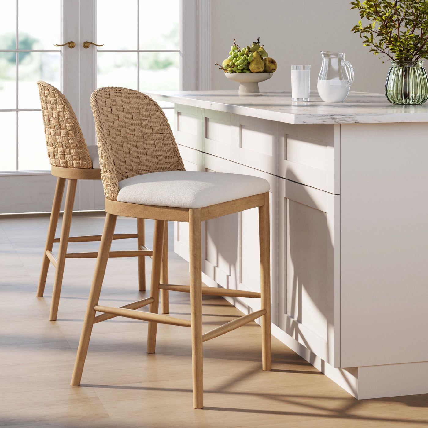 SET OF 2 NATHAN JAMES COUNTER HEIGHT STOOLS ( BRAND NEW AND ASSEMBLED )