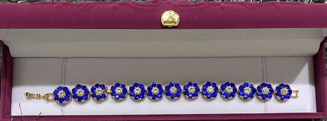 Rhinestone Round Cut Blue Emerald Tennis Statement Bracelet 18 k filled